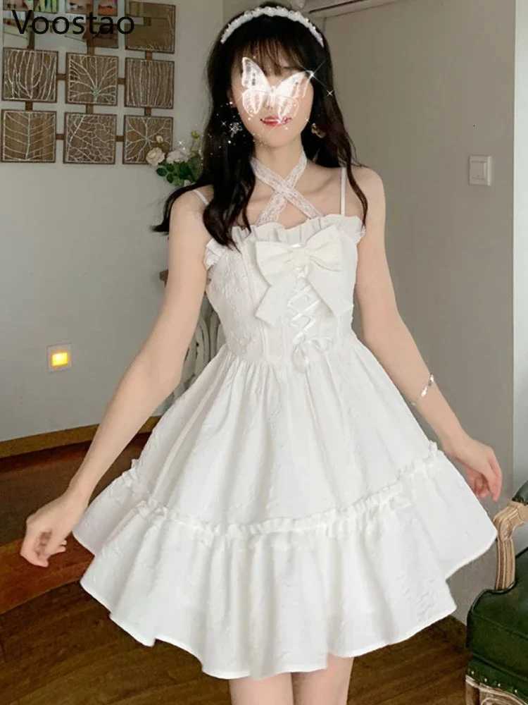 Summer White Strap Kawaii Lolita Dress Women Sexy Fairy Party Mini Dresses Casual Sweet Designer Bow Chic Korean Fashion Dress R250716