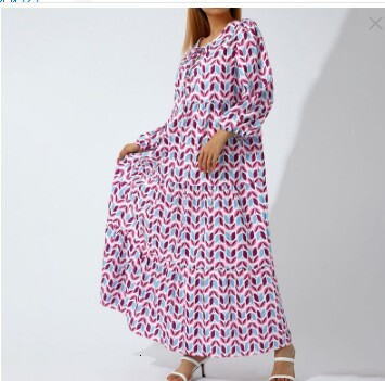 2025 Cross-Border Foreign Trade Summer Women's Short Sleeve Plus Size Loose Printed Lantern Sweet Style Dress Long Comfortable