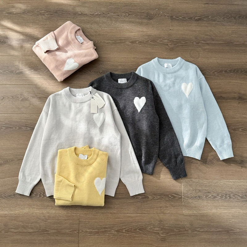 Amiity Sweater Fashion men's and women's wear designer shirt knitted sweater embroidered heart solid color big love crewneck long sleeve knitted pullover