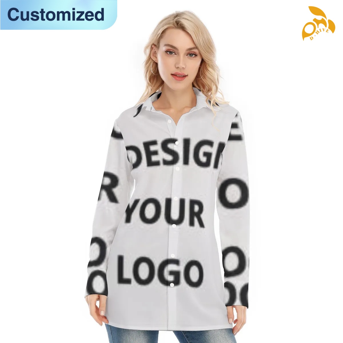 free shipping designer of customized trendy full-body printed women's long shirt with exquisite patterns from US