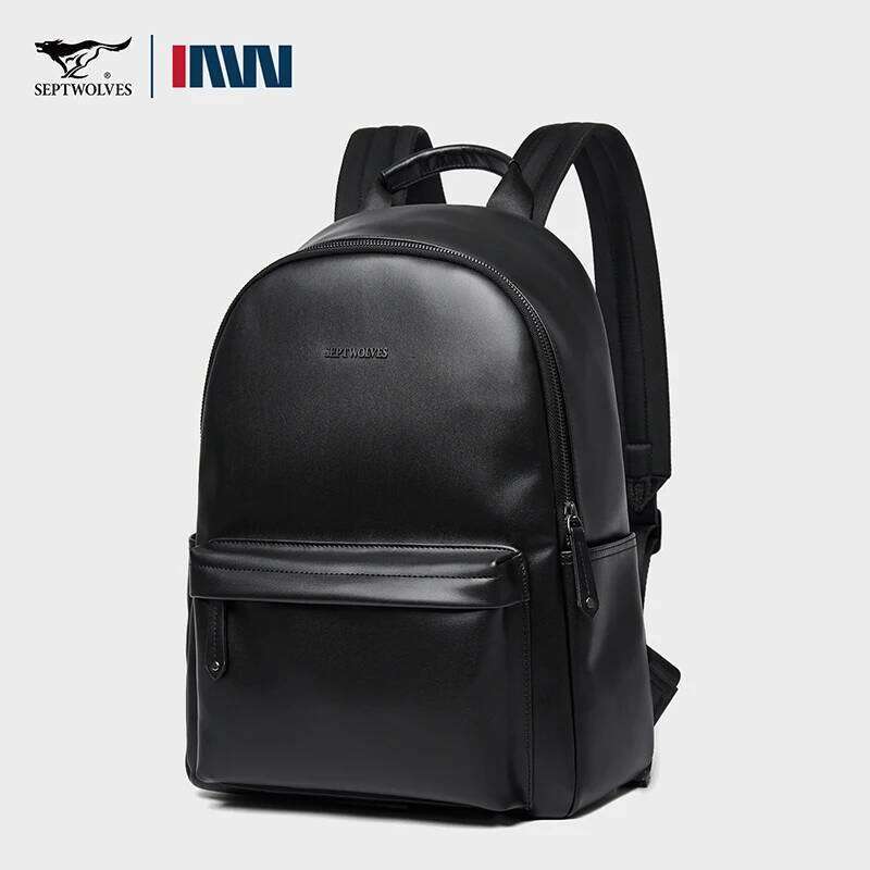 Septwoes Casual Business Large PU Leather Backpack Men Women Waterproof Laptop School Bag Male Classics Travel Knapsack