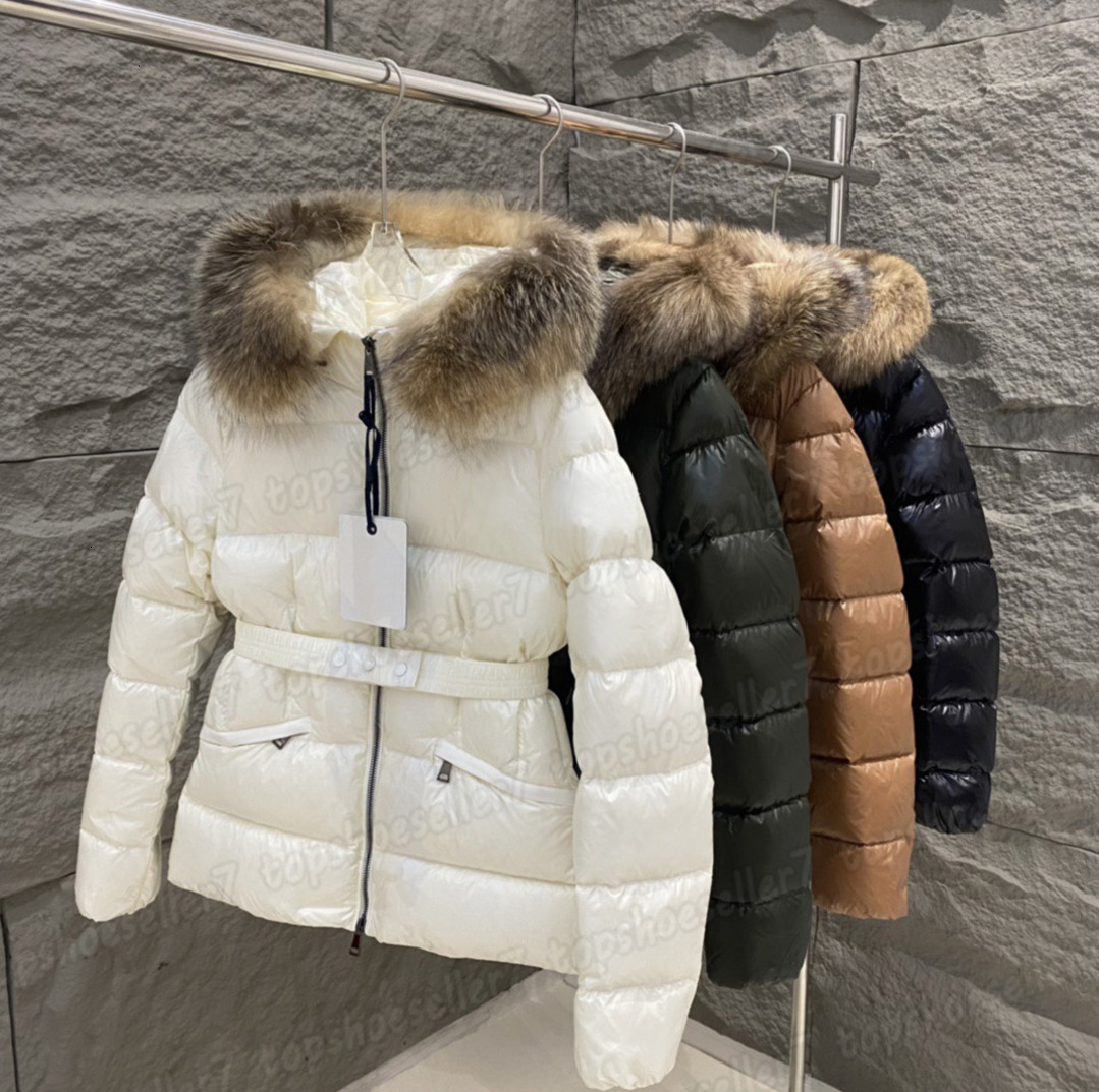 Womens Designer Luxury Jacket winter Down jackets fur coats real raccoon hair collar warm fashion parkas with belt lady cotton coat outerwear big pocket