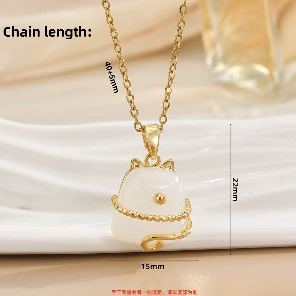 Korean Version Light Niche Ins Style Lucky Fortune Dragon Cat Pendant Titanium Steel Non-Fading Collarbone Necklace Birthday Gift 9Ed