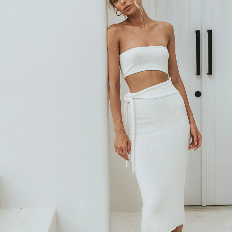 2025 European and American Cross-Border Amazon Dress Women's Fashion Sexy Hollow Out Backless Strapless Lace-Up Knitted for Women