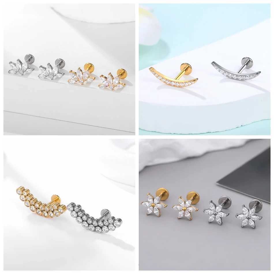 1PC Titanium Cubic Zirconia Stud Earrings for Women Internally Threaded Tragus Helix Labret Piercing Lip Ring Body Jewelry y250715