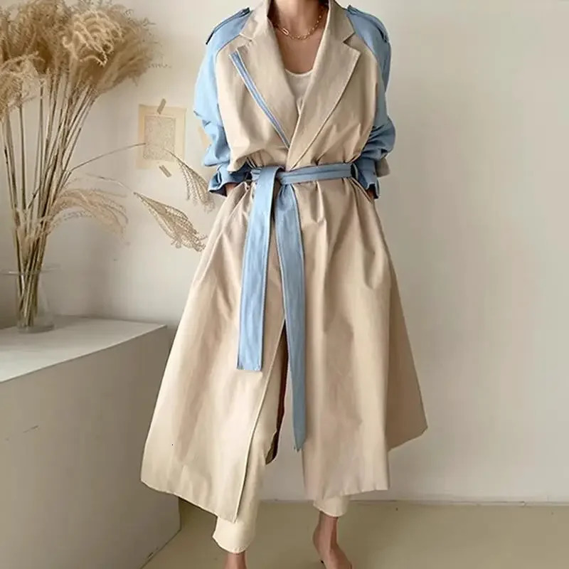 ChicAutumn Korean-Style Long Jacket For Women With Sensibility Blocking Color Waist-Fitted Vintage Lapel 250715