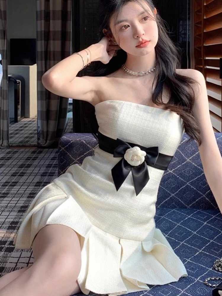 2023 New French Elegant Small Fragrance Summer Dress Women Hotsweet Fashion 3D Flower Pleated Mini Dress Party Vestido Feminino R250716