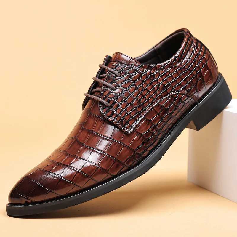 Odile Skin Luxury Brand Mens Leather Shoes Lace Pointy Derby Oxford Print Casual Mens Dress Shoes Wedding Party Shoes Y250715