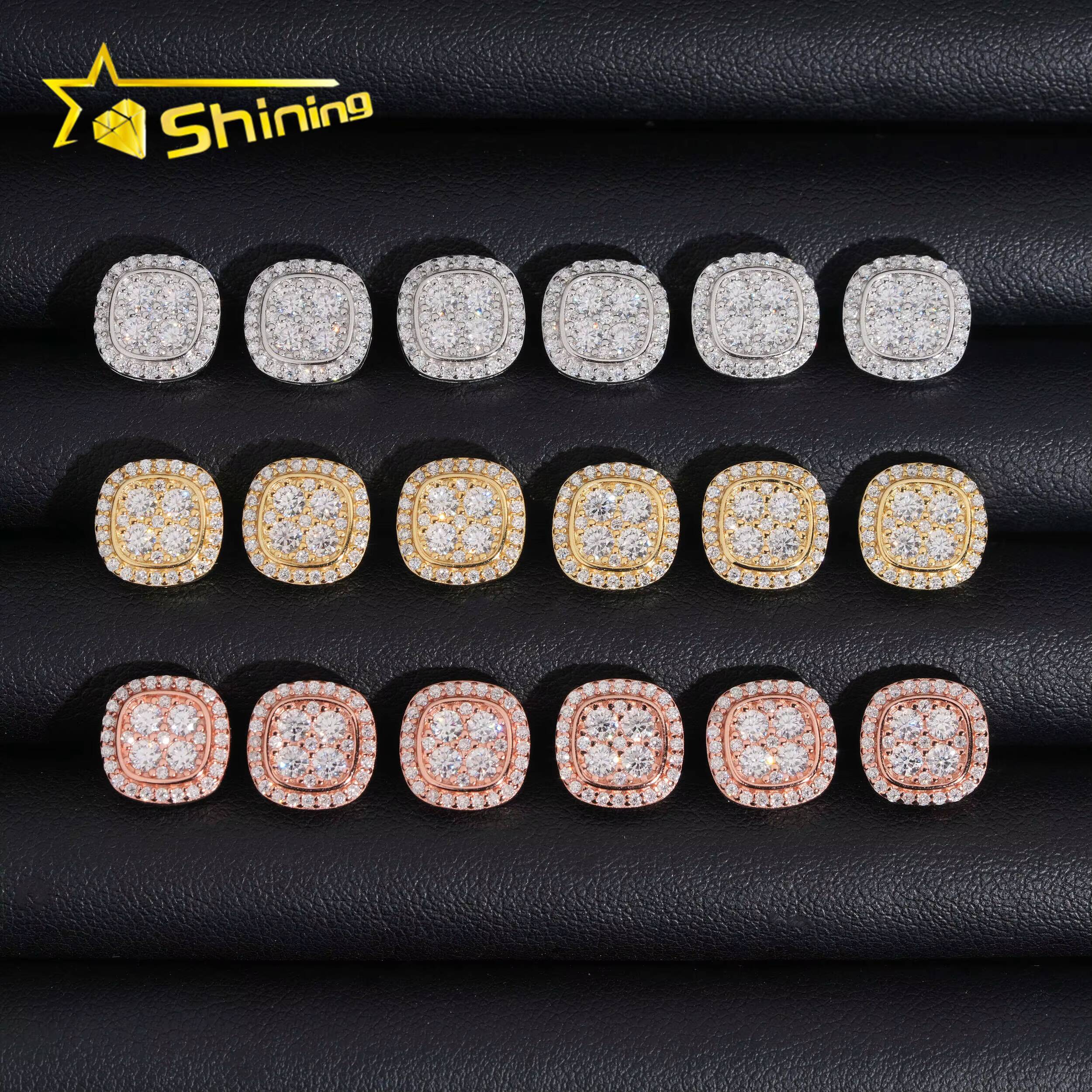 Fast Shipping 10mm Mens Earring Gold Plated 925 Sterling Silver Iced Out VVS Diamond Moissanite Screw Back Stud Earrings