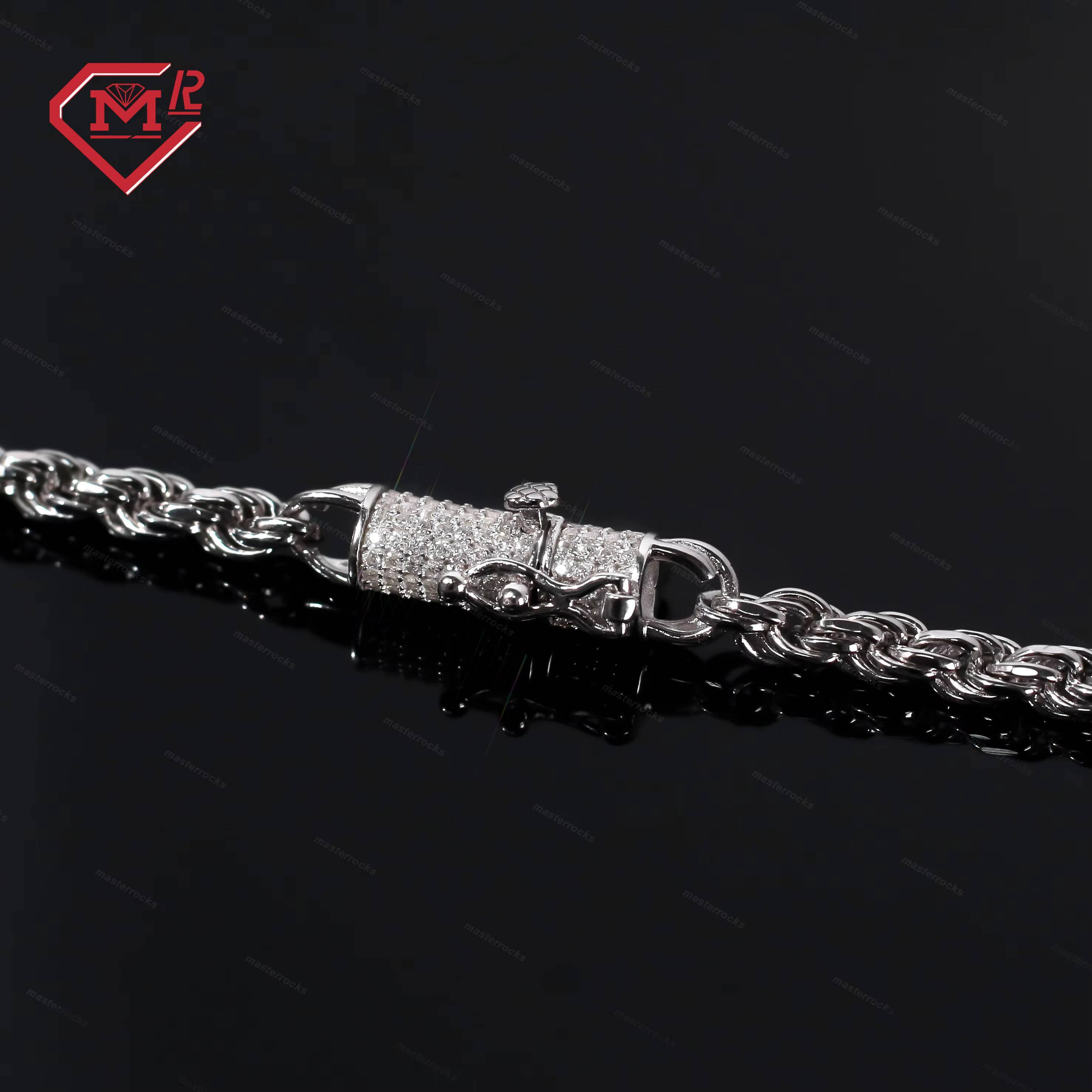 Custom 4mm 5mm Silver Rope Chain 925 for Men Hip Hop Iced Out Moissanite Clasp Moissanite Rope Chain