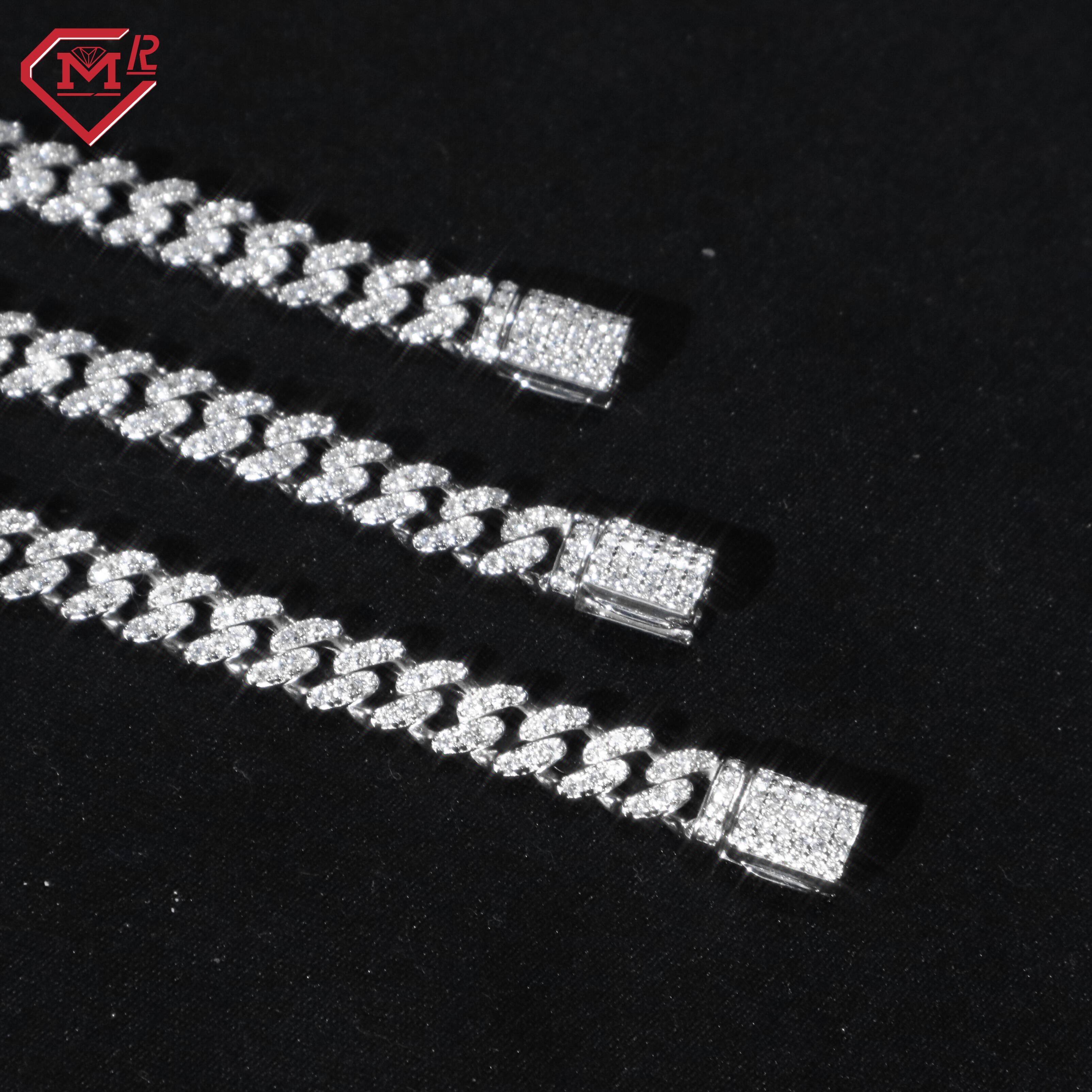 Hiphop Moissanite Cuban Chain Small Size 925 Silver Iced Out VVS Moissanite Custom Cuban Link Chain