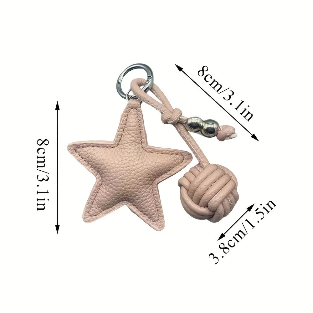 Leather Star Keychain Pentagram Car Keyring with Woven Leather Rope Ball Pendant Creative Bag Pendant Decoration for Women 250715