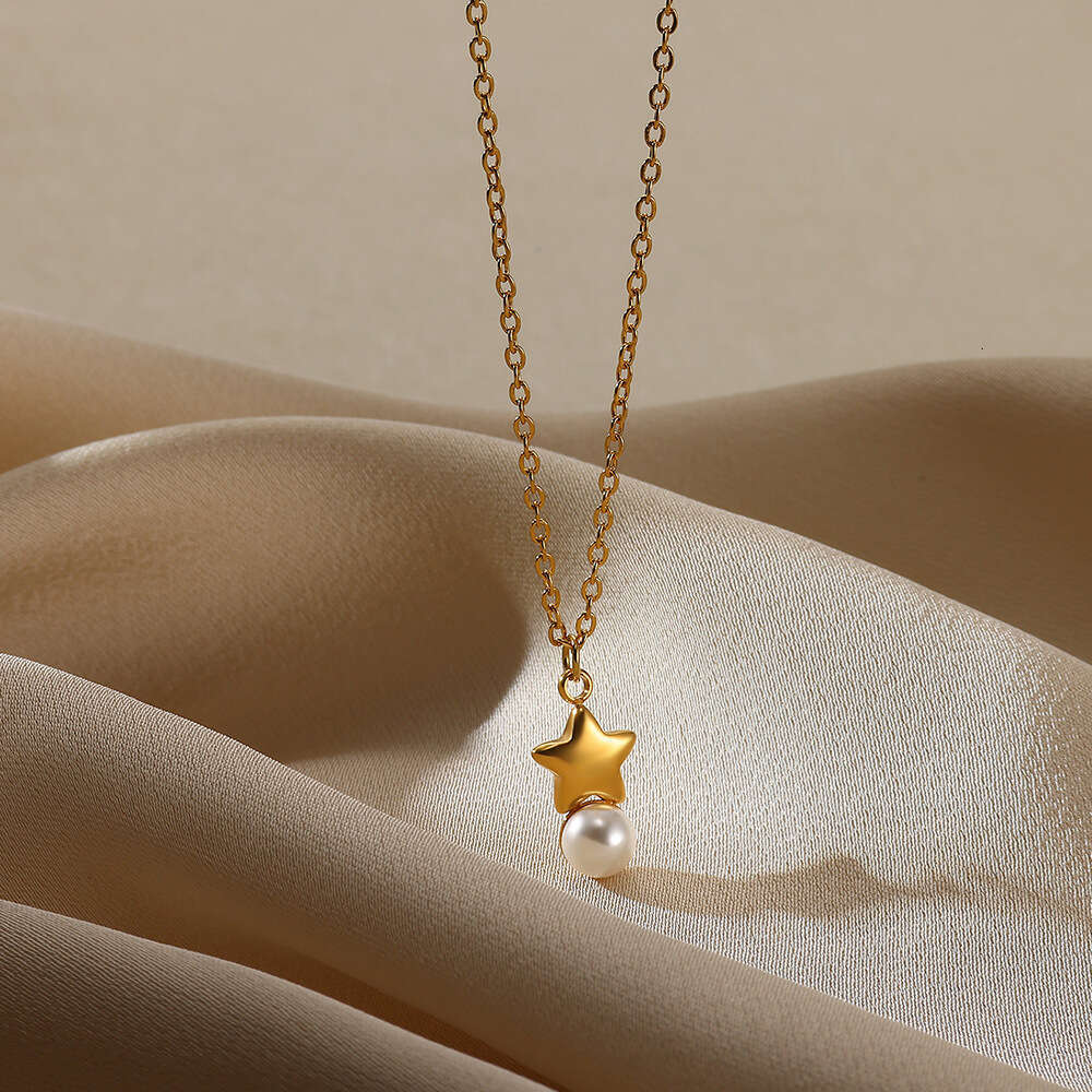 INS Summer Hot Luxury jewelry designer For Women classic 18K gold stainless steel zircon pearl necklace antique style heart texture pendant no fade - view 8