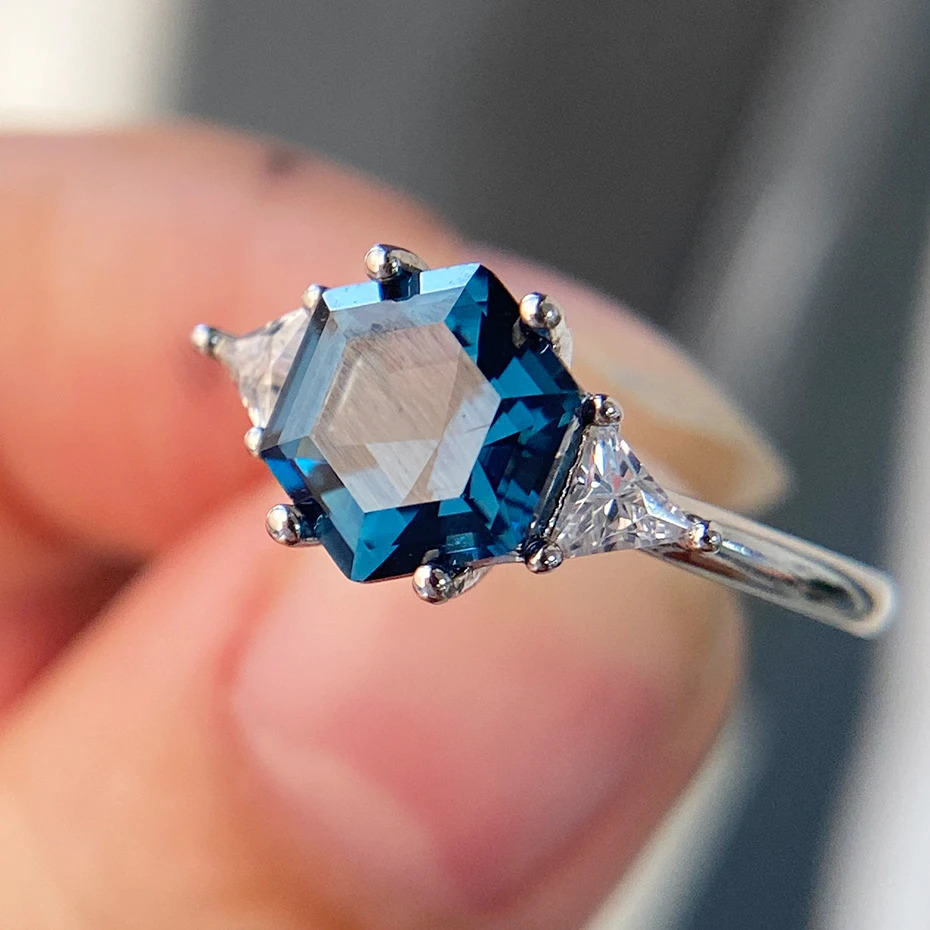 Luxyimagic Lundon Topaz Gemstones Ring for Women Solid 925 Sterling Silver Korean Trendy Hexagon Engagement Wedding Jewelry 250712