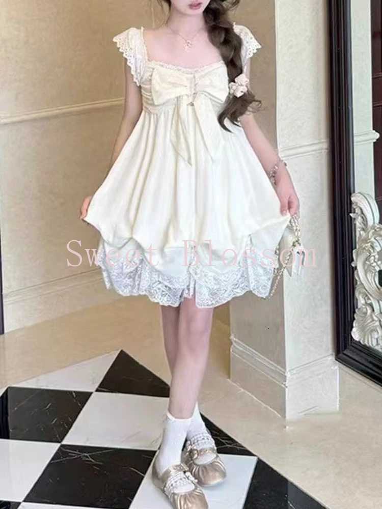 Japanese Sweet Lolita Cute Dress Women Bow Lace Sleeve Fairy Mini Dresses New Fashion Elegant Kawaii Harajuku Slim Clothing 2025 R250716