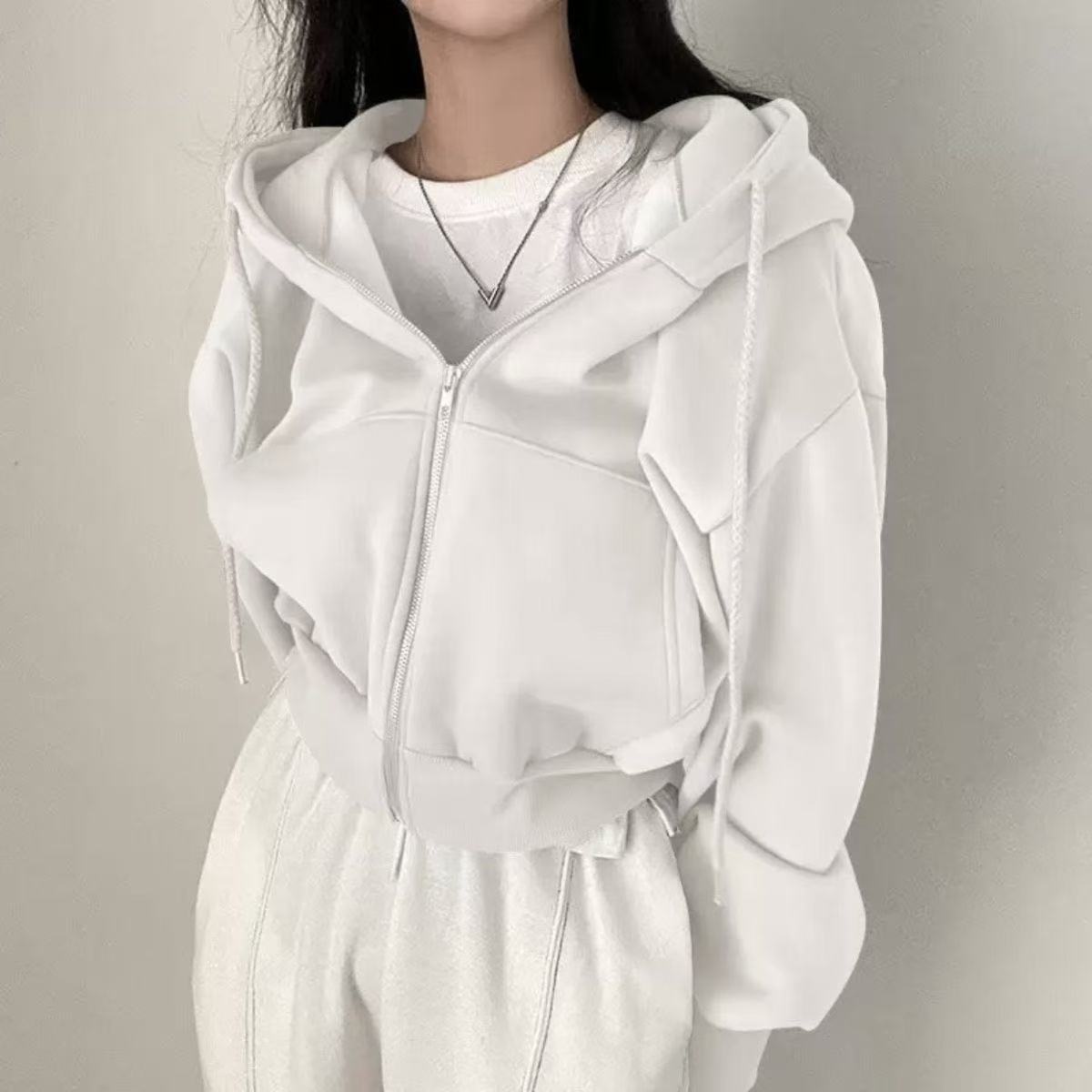 Women's Hoodies Autumn Winter Hooded Women Casual Streetwear Zip Up Sweatshirts Long Sleeve Jackets Harajuku Crop Tops Hood Shirt