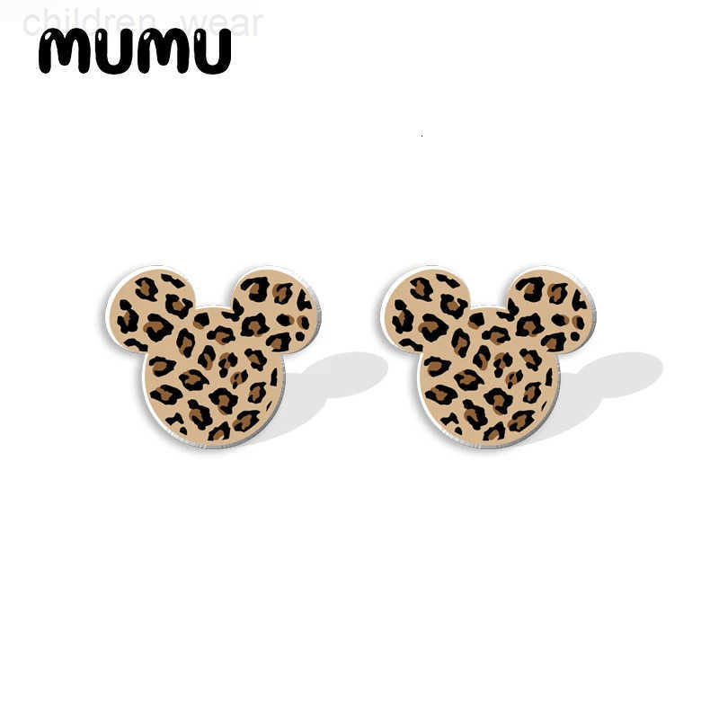 Disney 2024 New Leopard Print Mickey Head Stud Earrings Funny Epoxy Jewelry Resin Acrylic Earrings Handmade Gifts Fans W20250716