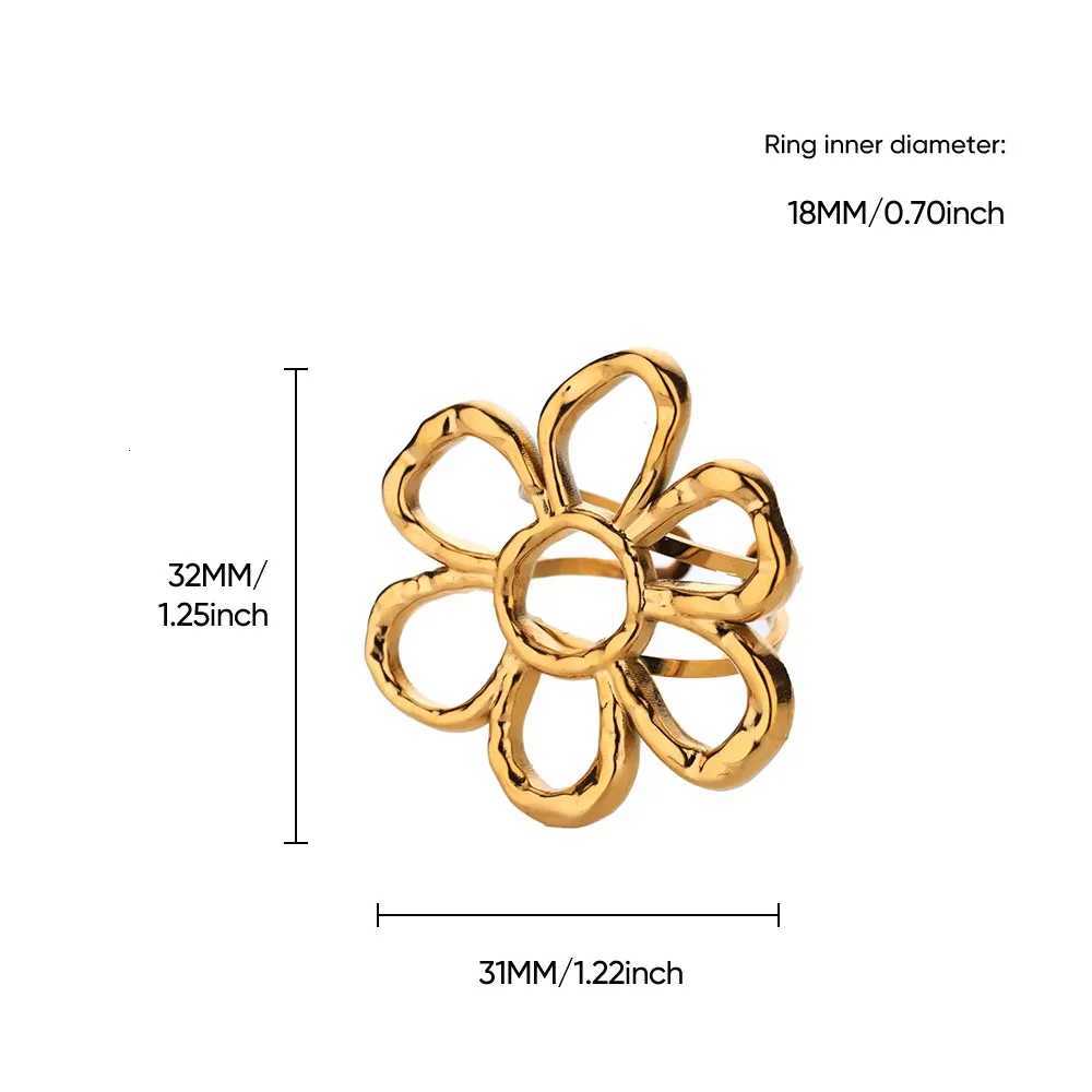 Shuangshuo Vintage Stainless Steel Sunflower Rings for Women Boho Gold Color Flower Butterfly Finger Ring Party Jewelry Gifts S250716