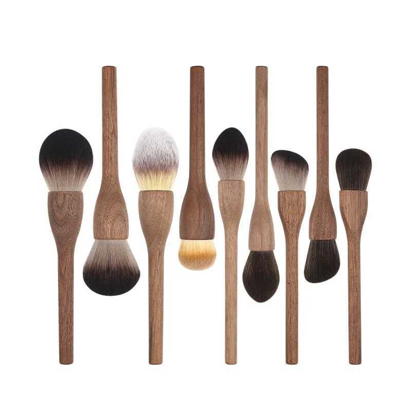 walnut Handle Brushes for Makeup Private Label Vegan High Quality Professional Large Powder Foundation Single Makeup Brush XJ2500716