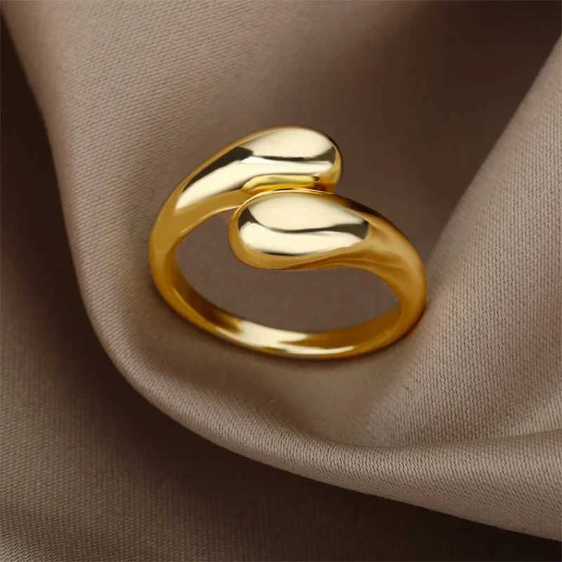 Stainless Steel Smooth Double Ball Beads Rings For Woman Open Gold Color Geometric Wedding Couple Rings Aesthetic Jewelry Gift S250716
