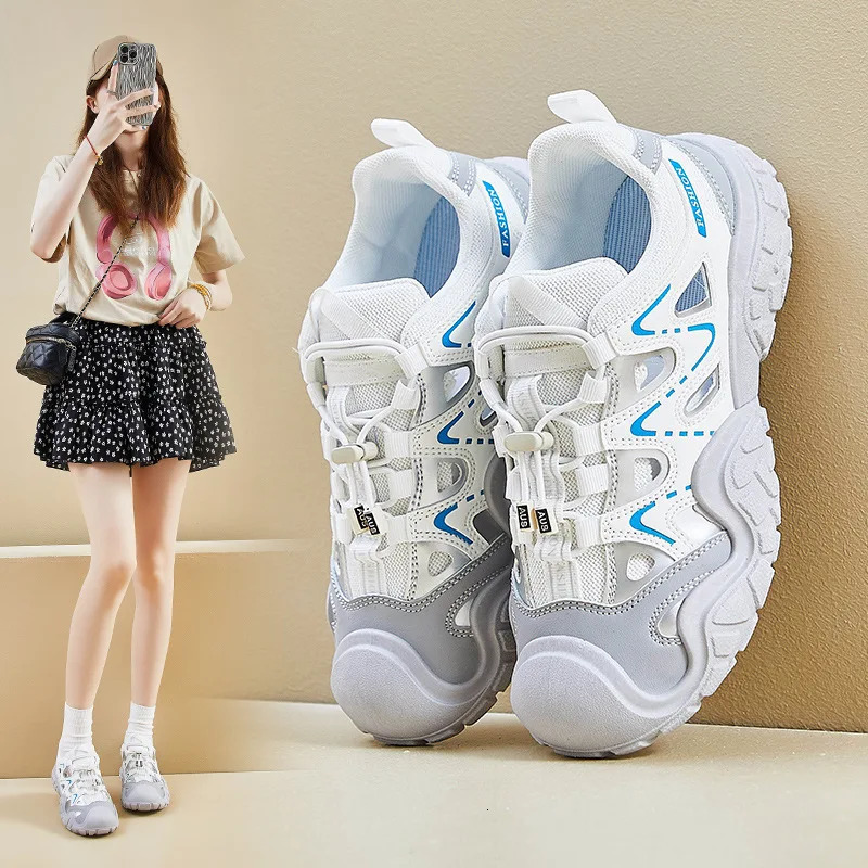 Womens Thick Soled Round Toe Low Top Skateboard Shoes with Mesh Fabric Comfortable and Breathable Low Top Casual Sports Shoes 250712