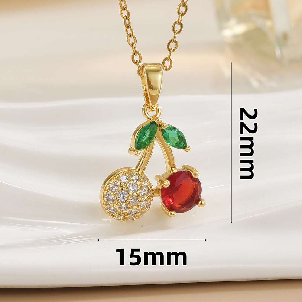 Simple Fashion Fruit Pineapple Necklace For Women, Niche Design Cherry Pendant With Zirconia Clavicle Chain D39