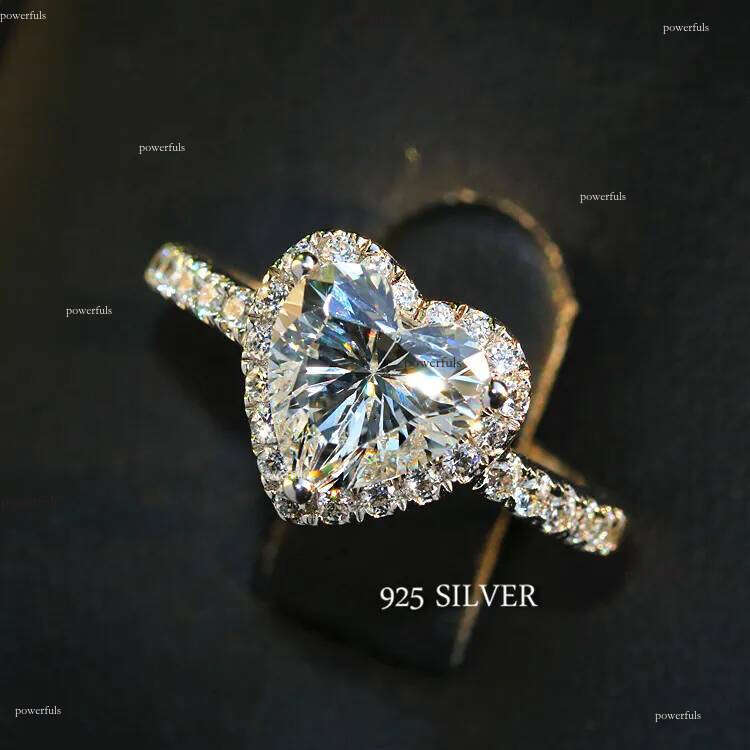 Victoria Wieck Classical Jewelry Sterling Sier Pear Cut White Topaz CZ Dia Promise Eternity Wedding Heart Ring for Women