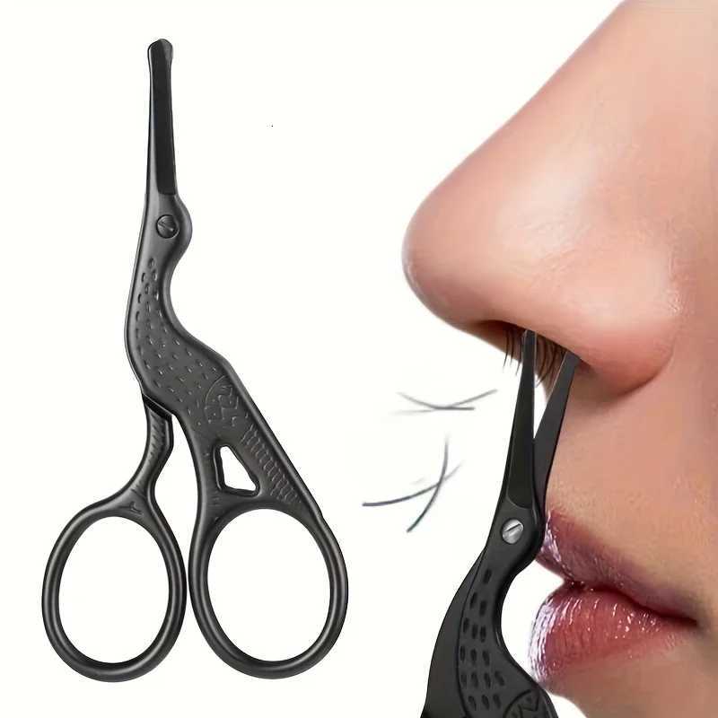 Stainless Steel Embossed Nose Hair and Beard Scissors - Russian Curved Edge Design Eyebrow Makeup Tool Durable Beauty Scissors W250716