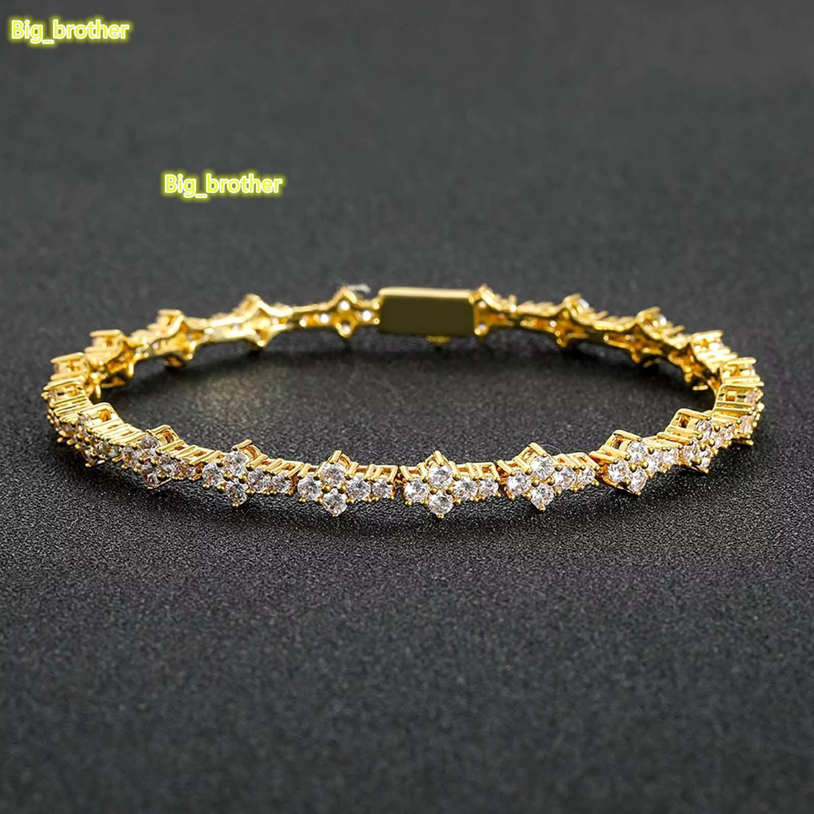 BES Hip Hop Fashion Gold Plated Tennis Chain Bracelet Plum Blossom Zircon Spring Buckle Classic Style for Wedding Party Gift