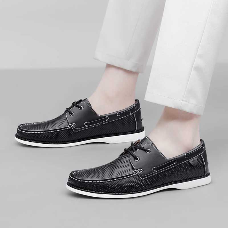 100% Hand-Stitched Comfortable Breathable Lace-Up Loafers Fashionable Boat Shoes for Men W250716
