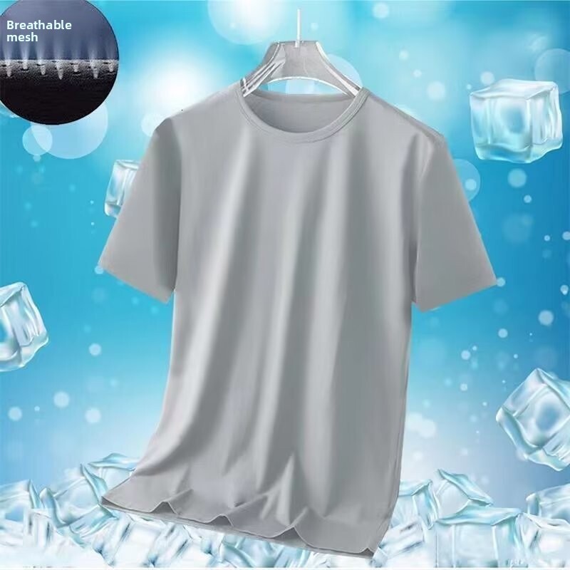 Ice Silk Mesh for Men, Summer Solid Color, Loose Fit, Plus Size, Quick-Dry, Breathable, Sports Short Sleeve, White T-Shirt m178