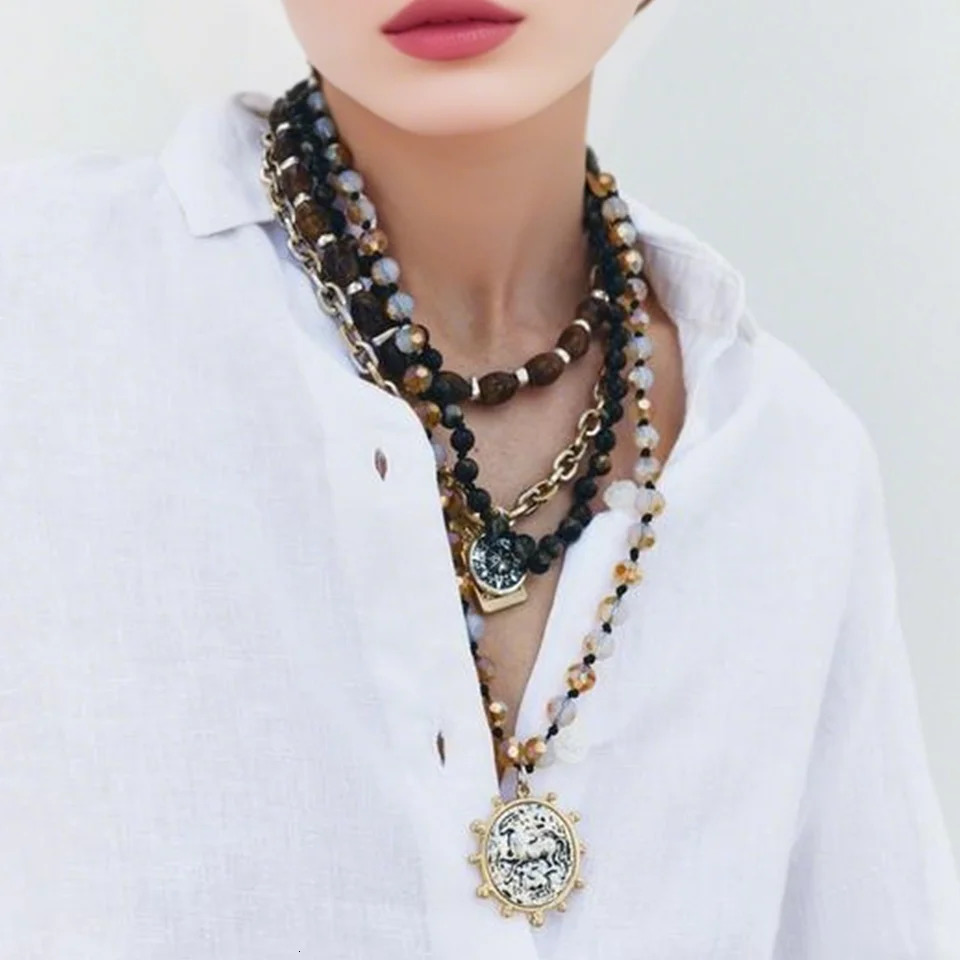 ZAA Coin Necklaces Vintage Gold-plate Coin Pendant Necklaces For Women Female Multilevel Chain Collar Jewelry Gift 250712