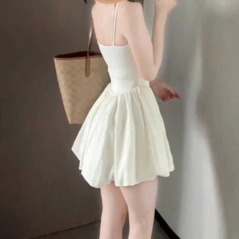 French Solid Ruffle Short Dress Women Elegant Spaghetti Strap Slim Dresses Woman Spring Summer Bodycon Sleeveless Dress Mujer R250716