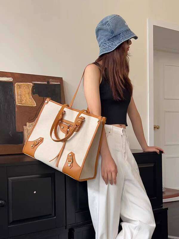highend canvas tote can hold 15inch laptop internet celebrity large sturdy shoulder bag fashionable trendy handbag