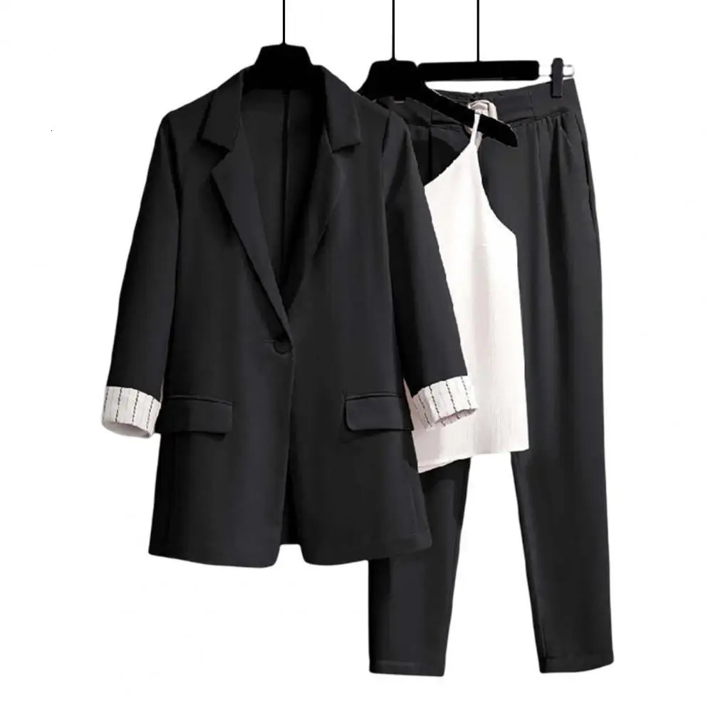 3 Pcs Set Formal Women Business Outfit Elastic Waist Loose Suit Pants Vest Set Turn down Collar Lady Business Outfit 250715