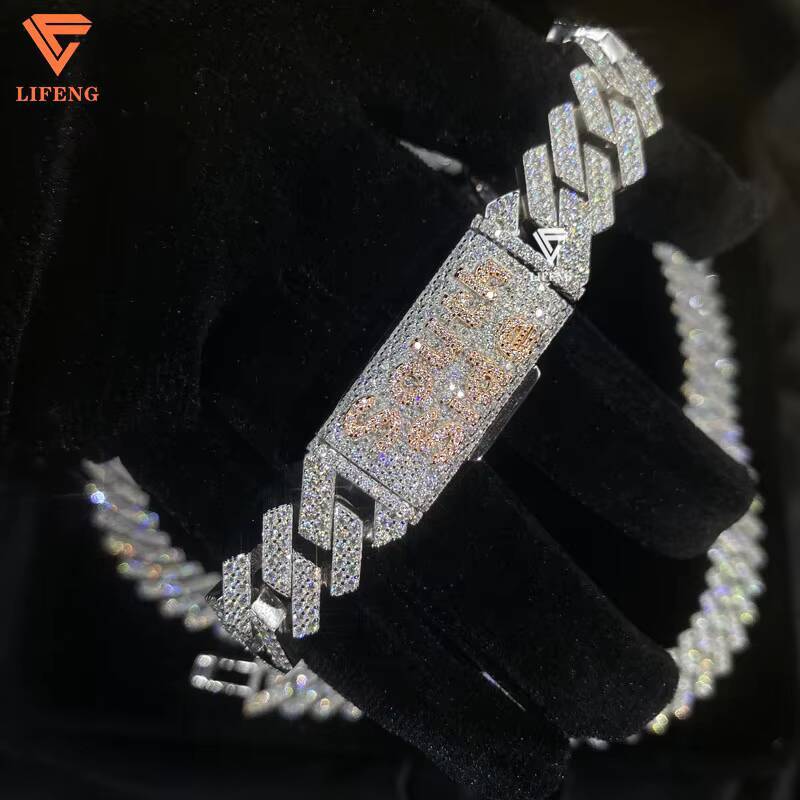 14mm 2Row Custom Letter Clasp Iced Out VVS Moissanite Cuban Link Chain Necklace Hip Hop Jewelry 925 Sterling Silver Cuban Chain