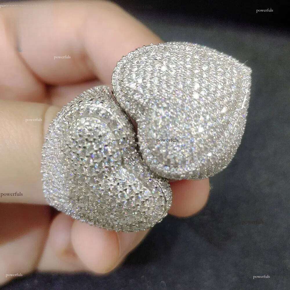 Iced Out Moissanite Engagement Hip Hop Fashion Sier Jewelry Heart Shape Dia Wedding Rings for Men Women