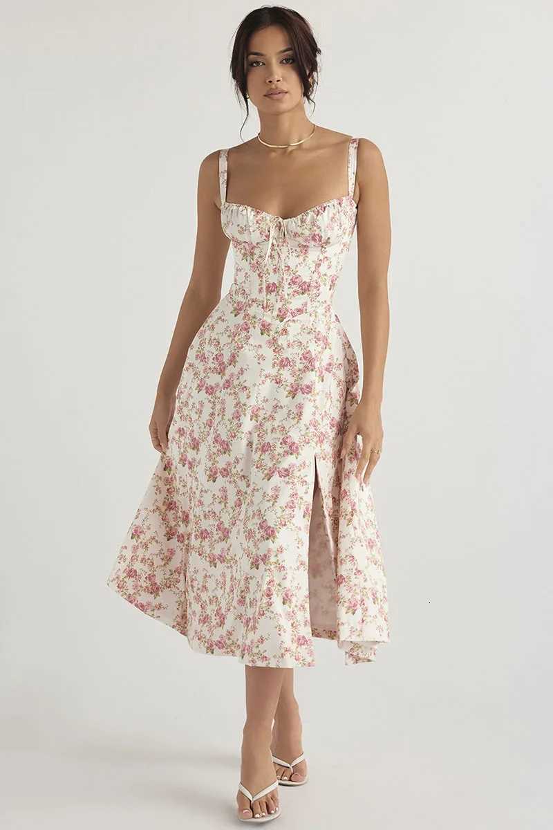 Luxury new temperament solid color fashion high-end halter dress floral dress for women R250716