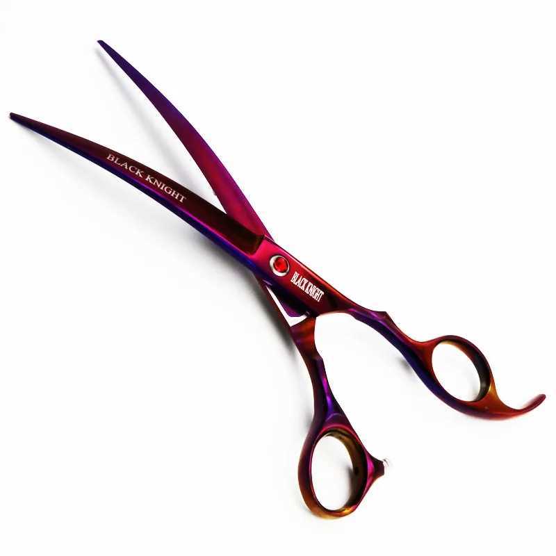 BLACK KNIGHT Professional Hairdressing Hair scissors 7 inch Cutting Barber shears Curved downward pet scissors purple style W250716