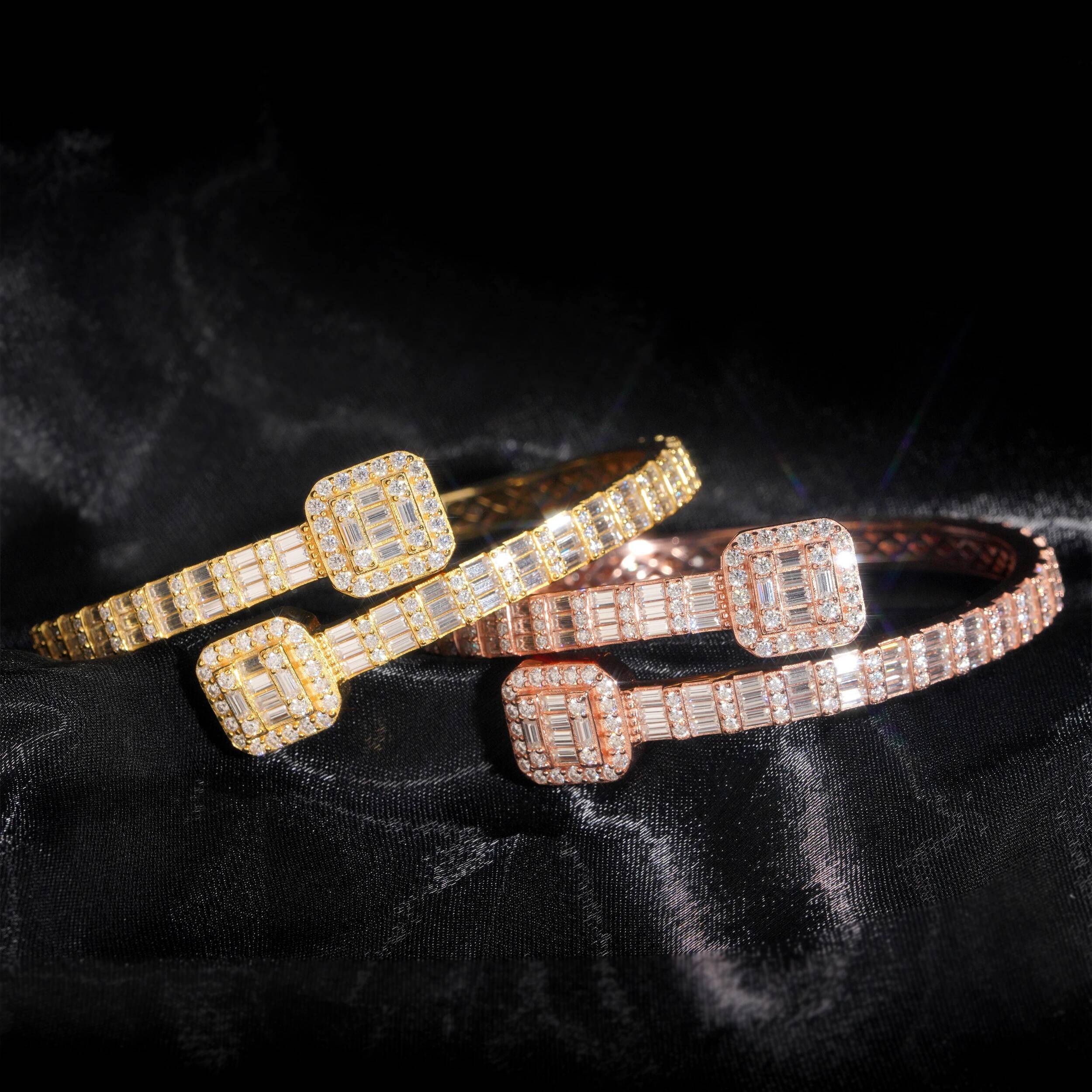 S925 Silver D Color Baguette Design Cuff Bracelet High Quality Drop Iced Out Moissanite Hip Hop Jewelry