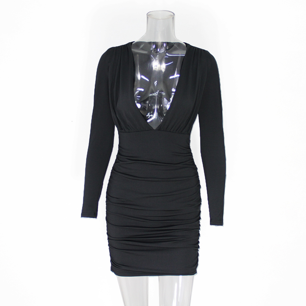 2025 2024 Cross-Border European and American Station Wish Amazon Sexy Deep V Pleated Bodycon Autumn Winter New Dress for Women