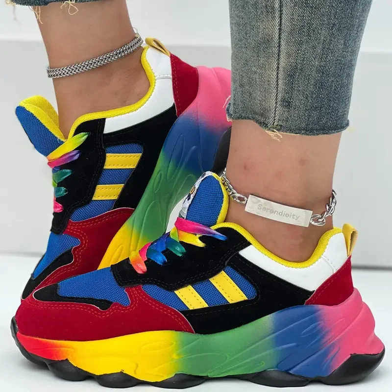 Women Sneakers Fashion Running Colorful Casual Sneakers Women Comfort Lace Up Outdoor Platform Shoes for Women Womens Shoes M250716