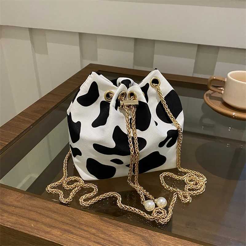 New Leopard Print Bag Cow Pattern Bucket Bag Texture Brand Design Crossbody Bag Lady Versatile Storage Bag