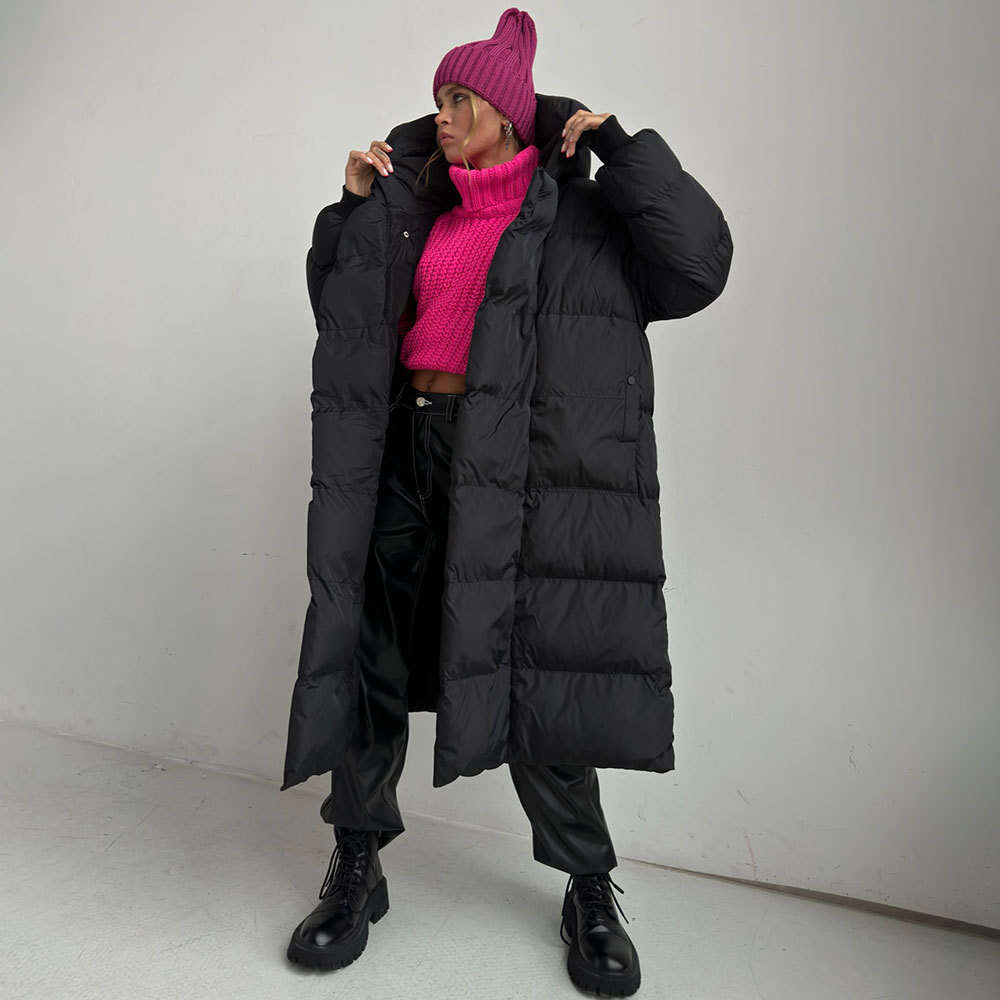 Winter New Jacket, Stylish And Warm, Thickened With Hidden Buttons, Long Hooded Cotton Coat B5