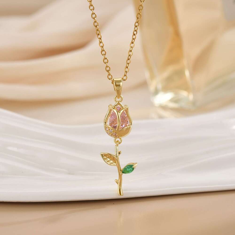 Summer Fresh Romantic Rose Flower Elegant Light Gorgeous Accessory High-End Versatile Non-Fading Necklace B77