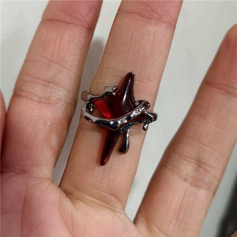 Y2K Gothic Dark Red Cross Star Crow Heart Rings For Women Goth Game Love And Deepspace Sylus Cosplay Jewelry Accessories Gifts S250716