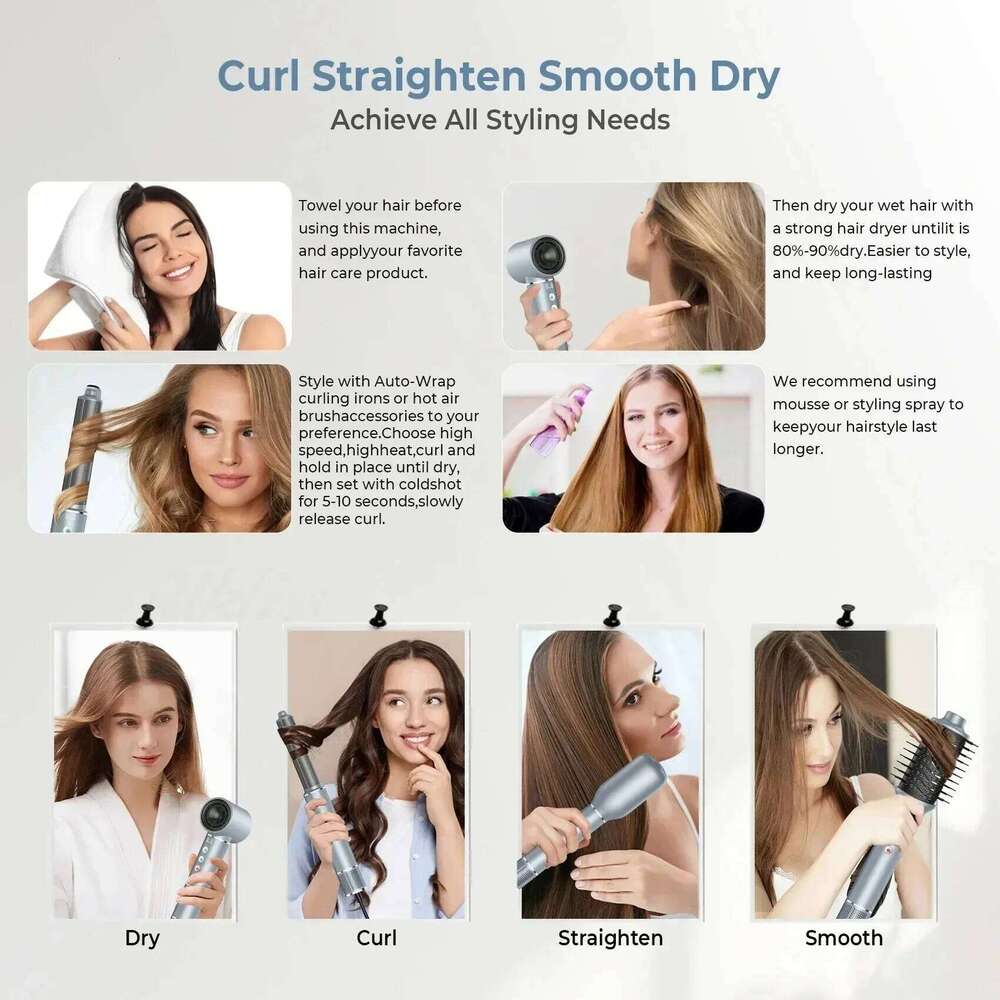 Professional 5 In 1 High Speed Hair Dryer Tool Hot Brush Negative Ions Air Styling Curling Iron 1400W Powerful Wind