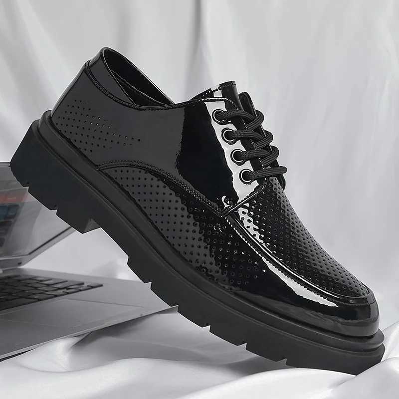 Summer Patent Leather Men Shoes Plus Size Casual Business Formal Shoes Thick Sole Hollow Out Breathable Party Office Oxfords W250716