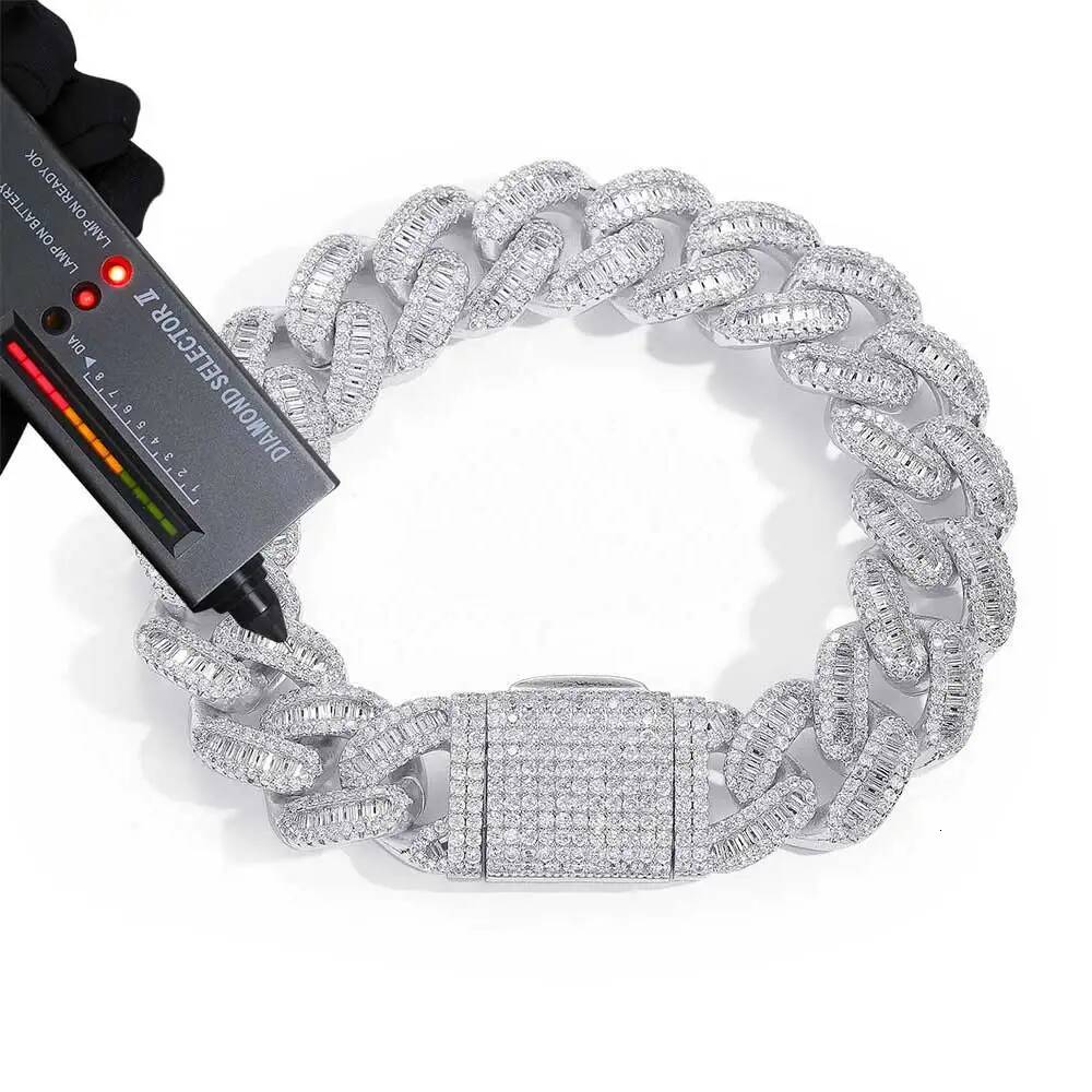 Pass Diamond Test GRA Moissanite 15mm Wide 925 Solid Silver Cuban link chain for Rapper Hip Hop Rectangle VVS Iced Out Necklace