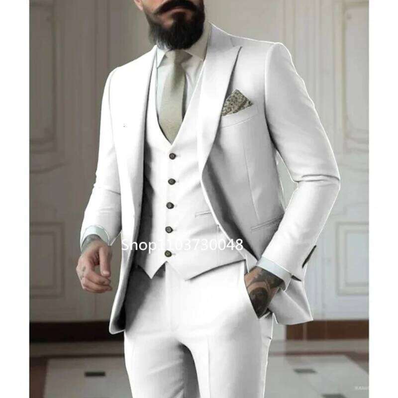 High Quality 3 Piece Men Suits Smart Casual Single Breasted Slim Fit Blazer Vest Pants Elegant Solid Costume Homme For Party
